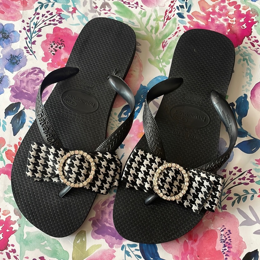 Havaianas houndstooth bow flip flop sandals